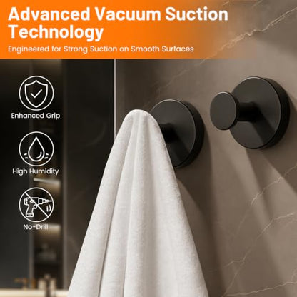 Upgraded Suction Cup Hooks for Shower, No-Drill Bathroom Hooks for Hanging Towels, Robes & Loofah - Mount on Kitchen Walls, Window, Glass, Mirror, Tile & Smooth Surfaces (2 Pack, Black) - color: Black