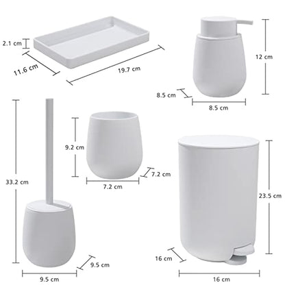 GAHEFY White Bathroom Accessories Set with Small Trash Can 3 Liter/0.8 Gallon,Toothbrush Holder,Soap Dispenser,Vanity Tray,Toilet Brush and Holder White 5PCS - style: White 5pcs