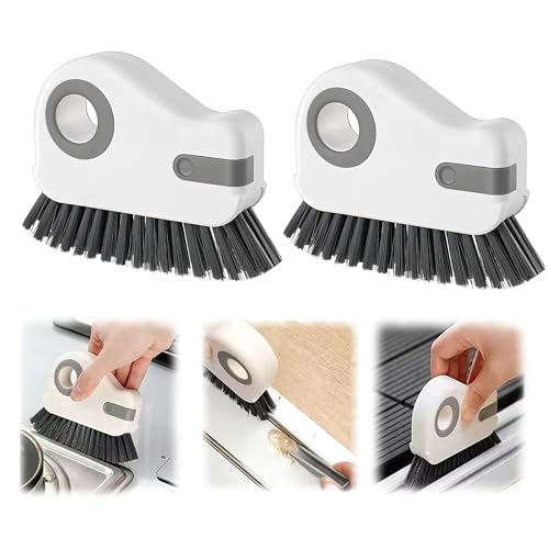 AYNUUY 2 in 1 Groove Cleaning Brush, Window Track Cleaning Tools Multifunction Grout Cleaner Tool with Tweezers and Scraper for Sliding Door Track, Window Seal, Sill (Gray 2Pcs) - color: Gray 2pcs