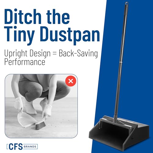Carlisle FoodService Products Standing Dustpan – Dust Pan with Handle, Serrated Edge, Pivoting Pan Design, for Home, Kitchen, Lobby, or Office, 30 Inch Plastic, Black - style: 2-Piece Handle
