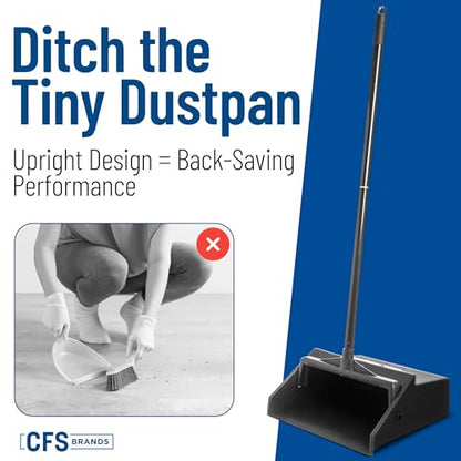Carlisle FoodService Products Standing Dustpan – Dust Pan with Handle, Serrated Edge, Pivoting Pan Design, for Home, Kitchen, Lobby, or Office, 30 Inch Plastic, Black - style: 2-Piece Handle