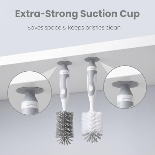 Ariseno 4-in-1 Baby Bottle Brush Set - Including Brushes for Bottles, Straws, Caps, & Nipples - BPA-Free (Grey) - color: Gray-nylon