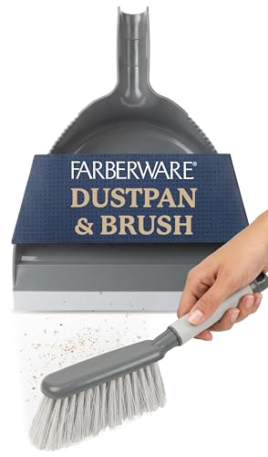 Farberware Handheld Broom and Dustpan Set with Rubber Lip – Small Dust Pan and Brush Set for Kitchen Crumbs, Cat Litter, Compact Hand Broom with Soft Grip Handle for Home Cleaning - color: Gray