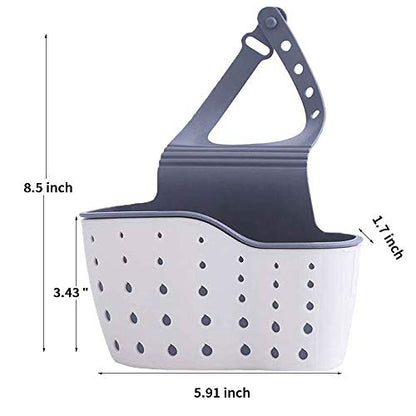 EC ELEGANTCHARM Kitchen Sink Caddy Sponge Holder Silicone Plastic Soap Holder Hanging Ajustable Strap Faucet Caddy with Drain Holes for Drying - color: White-1 Pack