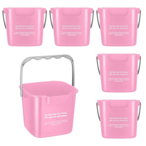 Roshtia 6 Pcs 3 Quart Cleaning Bucket Small Sanitizing Square Bucket Detergent Pail for Home Commercial Restaurant Kitchen Office School (Pink) - color: Pink