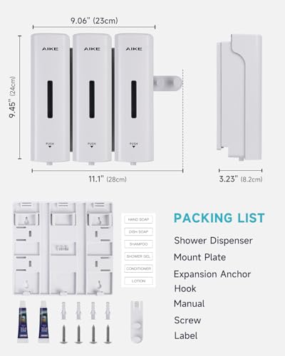 AIKE 3 Chambers Shower Shampoo and Conditioner Dispenser 3 x 11.8 fl.oz. for Bathroom(White) - color: White, size: Triple Chamber