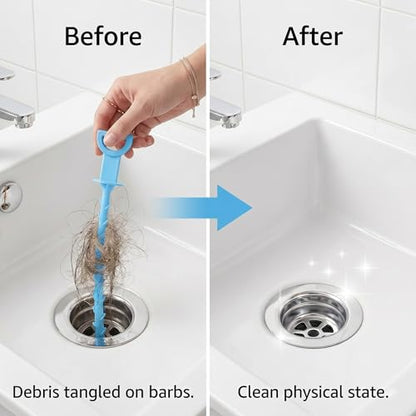 Drain Hair Remover Tool 3 Pcs Set, 20 Inch Flexible Drain Cleaning Snake, Plastic Drain Clog Remover for Sink, Shower, Bathtub and Bathroom Drain, Reusable Hair Removal Tool, Green - color: Blue