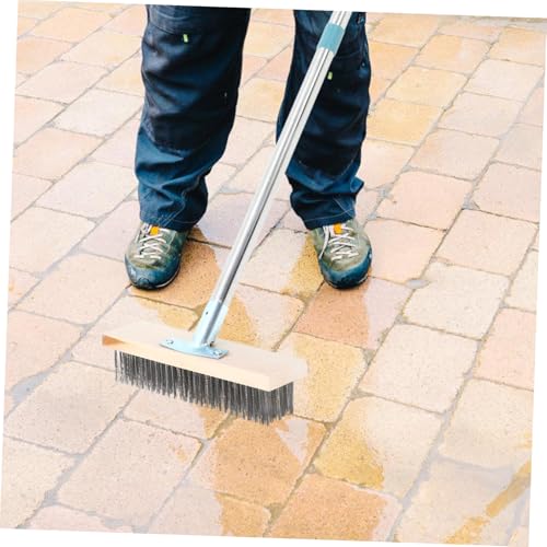 Zerodeko Hard Scrub Brush with Stainless Steel Handle Heavy Duty Patio and Concrete Cleaning Tool Stiff Bristles for Efficient Grime Removal
