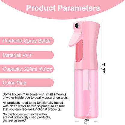 LERPOLOR Empty Spray bottles, Continuous Spray Bottle for Hair, Spray Water Bottle Fine Mist Refillable, Skin Care, Showering Pets, Plants, travel, Ironing and Cleaning 6.8 Ounce (1 Pack, Pink)