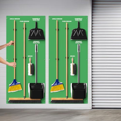 Clean & Sweep 5S Shadow Board/Wall Mount Broom Holder, 68" x 30" Board, 5S Cleaning Station - Board Only, Tools Sold Separately, Made in The USA by AccuformNMC, Green/White, PSB114GNWT - color: Green/White