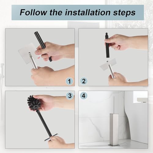 Brushed Nickel Toilet Brush and Holder,Toilet Bowl Brush with Extra Long Handle - color: Brushed Nickel