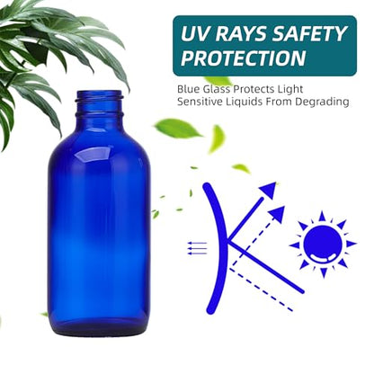 Cobalt Blue Glass Spray Bottles 4 oz, Small Empty Spray Bottles for Essential Oils, Fine Mist for Face, Hair, Plants, Travel, Perfumes, Cleaning Solutions - 4 Pack