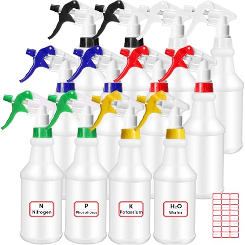 Gerrii 12 Pcs Plastic Spray Bottles with Adjustable Nozzle and Label for Cleaning 24 oz Anti Leak HDPE Spraying Bottles Empty Water Squirt Bottle(Multicolor) - color: Multicolor