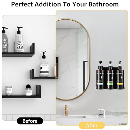 Shampoo and Conditioner Dispenser Set of 3,Shower Soap Dispenser Wall Mounted No Drill,Refillable Shampoo Pump Bottles with Waterproof Labels,Body Wash Dispenser Set for Bathroom,12.85 Oz *3 Chamber