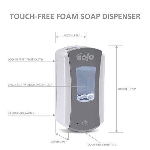 GOJO LTX-12 Touch-Free Foam Soap Dispenser, Gray/White, for 1200 mL GOJO LTX-12 Soap Refills (Pack of 1) - 1984-04 - color: Gray/White