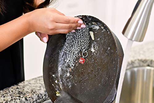 Knapp Made CM Scrubber 4" x 4" Small Ring Chainmail Cast Iron Scrubber, Premium Stainless Steel Mesh Cleaner for Pre-Seasoned Pans, Dutch Ovens, Grills and Skillets - size: 4"x4"
