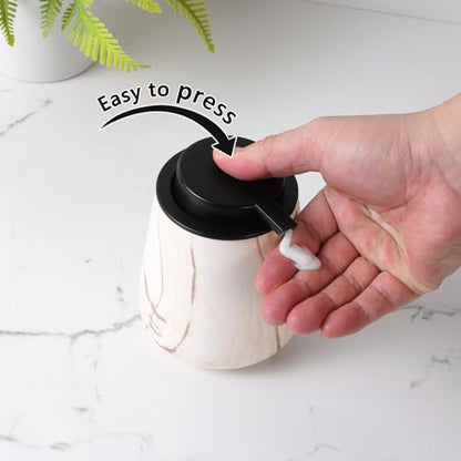 12Oz Ceramic Liquid Soap Dispenser - Modern Lotion Hand Soap Dispenser with Easy-to-Press Black Pump, Reusable and Refillable Dish Soap Dispensers for Bathroom & Kitchen, Marble Brown - color: Marble Brown, style: Liquid Pump