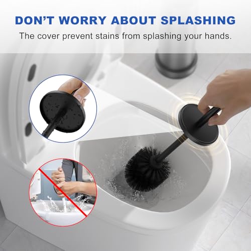 Black Toilet Brush and Holder Set, 304 Stainless Steel Heavy Duty Toilet Bowl Brush and Holder with Long Handle, Removable Inner Bowl and Splash Protection Modern Toilet Cleaner Brush for Bathroom - color: Black
