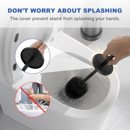 Black Toilet Brush and Holder Set, 304 Stainless Steel Heavy Duty Toilet Bowl Brush and Holder with Long Handle, Removable Inner Bowl and Splash Protection Modern Toilet Cleaner Brush for Bathroom - color: Black