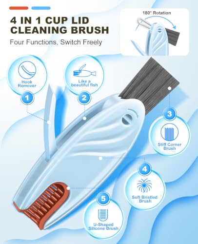4 in 1 Cup Lid Gap Cleaning Brush Set 2 Pcs - Multifunctional Bottle Cleaning Brush Tools for Home Kitchen and Travel Cleaning | Portable Silicone Cup Lid Cleaner in 2 Colors (Beige & Blue) - color: Beige & Blue