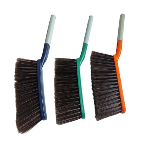 Soft Bristle Bed Sheets Sweeping Cleaning Brush with Long Hand, 15" Plastic Hand Broom Counter Duster for Crumb Debris Desk Quilt Sofa Furniture Car Clothes Hair Remover (3 Pack)