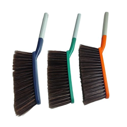 Soft Bristle Bed Sheets Sweeping Cleaning Brush with Long Hand, 15" Plastic Hand Broom Counter Duster for Crumb Debris Desk Quilt Sofa Furniture Car Clothes Hair Remover (3 Pack)