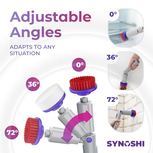 SYNOSHI PRO Electric Spin Scrubber, Cordless Cleaning Brush Bathroom Scrubber. Waterproof Shower Cleaner Brush with Adjustable Angles, 2 Speed, 180Min Work Time for Floor, Bathtub, Kitchen, Car, Tub