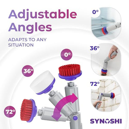 SYNOSHI PRO Electric Spin Scrubber, Cordless Cleaning Brush Bathroom Scrubber. Waterproof Shower Cleaner Brush with Adjustable Angles, 2 Speed, 180Min Work Time for Floor, Bathtub, Kitchen, Car, Tub