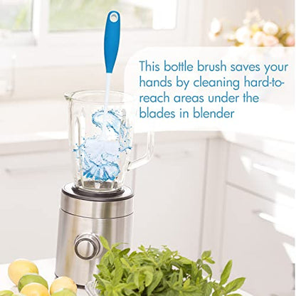 2 Pack Long Handle Bottle Scrubbing Brushes, Water Bottle Cleaner for Washing Glasswares, Wine Decanter, Hydro Flask Tumbler, Sinks, Food Jars - color: Blue