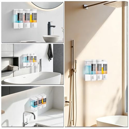 Shampoo and Conditioner Dispenser for Shower,3 Chamber,White | Wall Mounted, No Drill, 3×16.9oz,ABS Plastic Material,Refillable With Labels, For Bathroom Hotel - color: White