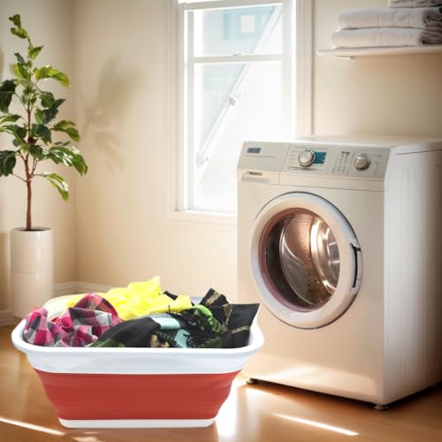 SAMMART 41L (10.8 gallon) Collapsible Plastic Laundry Basket-Foldable Pop Up Storage Container/Organizer-Portable Washing Tub-Space Saving, Water capacity: 32L (8.4 gallon) (Rectangular, Red) - color: Red