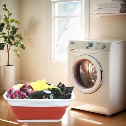 SAMMART 41L (10.8 gallon) Collapsible Plastic Laundry Basket-Foldable Pop Up Storage Container/Organizer-Portable Washing Tub-Space Saving, Water capacity: 32L (8.4 gallon) (Rectangular, Red) - color: Red