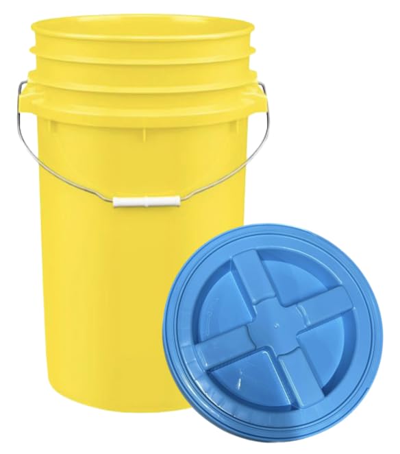 House Naturals Plastic Food Grade Made in USA Bucket with lid, Large 7 Gallon Container Comes with Screw On Lid (1, Yellow with Aqua lid) - color: Yellow With Aqua Lid