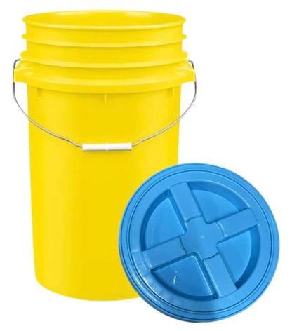 House Naturals Plastic Food Grade Made in USA Bucket with lid, Large 7 Gallon Container Comes with Screw On Lid (1, Yellow with Aqua lid) - color: Yellow With Aqua Lid