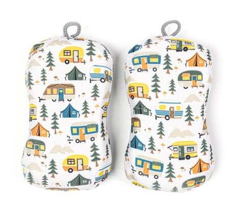 MÜkitchen Premium Microfiber Sponge Set for Dishes and Cleaning, 2 Pack, Printed (Happy Camper) - color: Happy Camper