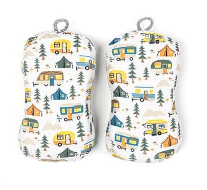 MÜkitchen Premium Microfiber Sponge Set for Dishes and Cleaning, 2 Pack, Printed (Happy Camper) - color: Happy Camper