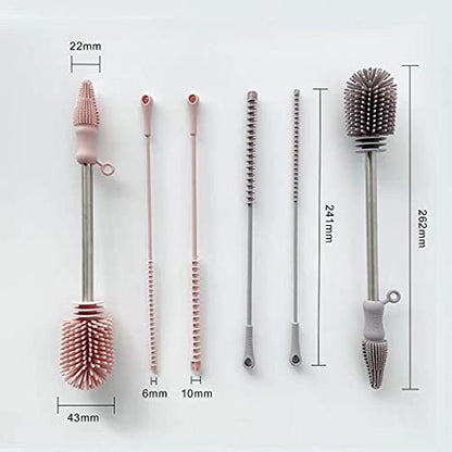 Haakaa Silicone Cleaning Brush Kit – Household Cleaning Brushes for Bottles and Crevices – Food-Grade Silicone: Dishwasher Safe (Brush-Grey) - color: Brush-grey
