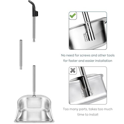 Yangbaga Dust Pans with Long Handle - 35”Heavy Duty Metal Upright Stand Up Dustpan - Long Handled Stand Up Dustpans - Best Dustpans for Home/Lobby/Shop/Garage/Yard - size: dustpan only