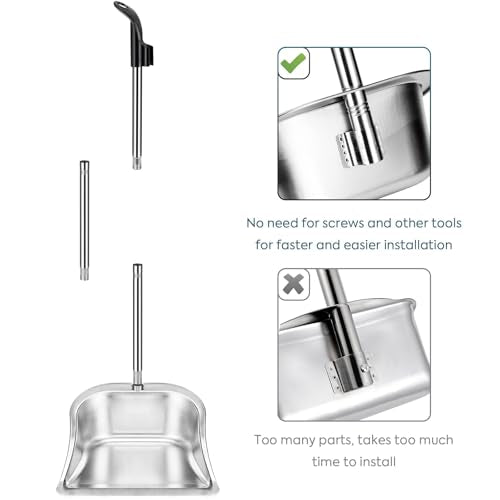 Yangbaga Dust Pans with Long Handle - 35”Heavy Duty Metal Upright Stand Up Dustpan - Long Handled Stand Up Dustpans - Best Dustpans for Home/Lobby/Shop/Garage/Yard - size: dustpan only