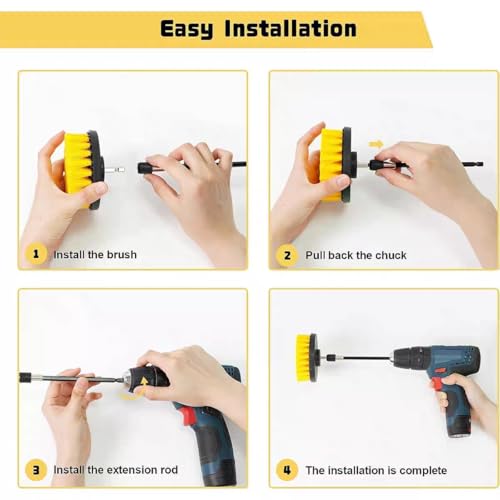 7-Piece Drill Brush Attachment Set, Multi-Purpose Power Scrubber Kit with Extension Rod – Nylon Bristle Brushes for Car, Bathroom, Tile, Grout Cleaning (Fits Most Handheld Drills)