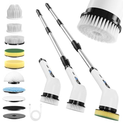 Electric Spin Scrubber, Powered Household Cleaning Brush with 8 Heads & 2 Modes- 52in Extendable Electric Shower Scrubber Deep Cleaner for Bathroom Bathtub Sink Bathroom, IPX7,Father's Day