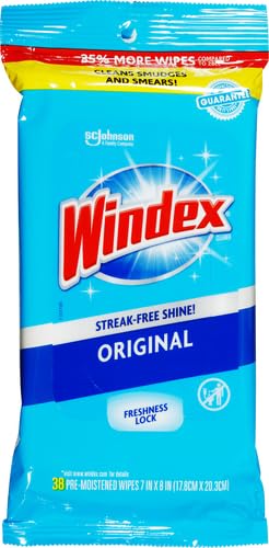 Windex Wipes Glass Cleaning, Pre-Moistened Glass and Surface Wipes to Clean Home Surfaces, Household Essentials, Original Scent, 38 Count (Pack of 2) - size: 38 Count (Pack of 2)