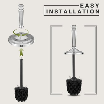 Chrome Toilet Brush and Holder Set, Stainless Steel Toilet Brush for Bathroom,Heavy Duty Toilet Bowl Brush and Holder,Deep Cleaning Modern Toilet Cleaner Brush -Space Saving, Covered Brush - color: Chrome