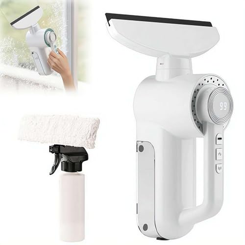 Cordless Window Vacuum Squeegee with 150 ml Detachable Water Tank, Electric Windows Vacuum Squeegee,1500Pa Electric Window Cleaner Tool with 3000mAh,for Glass Doors, Tiles, Mirrors, Car (Silvery) - color: Silvery