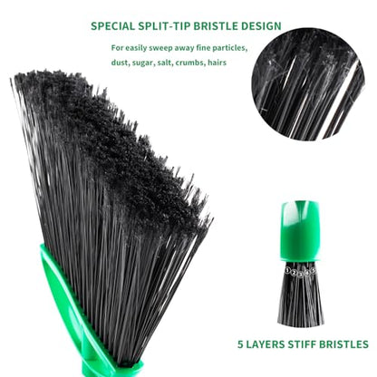 2 Pack Heavy Duty Brooms, 55" Long Handle Indoor Outdoor Angle Broom Set, Household Commercial Floor Cleaning, for Sweeping Home, Kitchen, Deck, Garage, Patio - Green