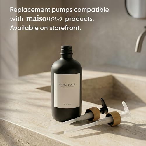 MaisoNovo Glass Hand Soap Dispenser | Dish Soap Dispenser for Kitchen | 16.9oz Black Bottles with Black Bamboo Pump | Bathroom Lotion Dispenser - color: Single Black Bottle/Black Bamboo Pump