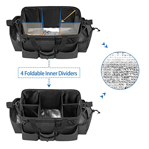 LoDrid Wearable Cleaning Caddy Bag with 4 Foldable Dividers, Cleaning Supply Organizer with Shoulder Strap and Side Handles for Cleaners & Housekeepers, Black - color: Black