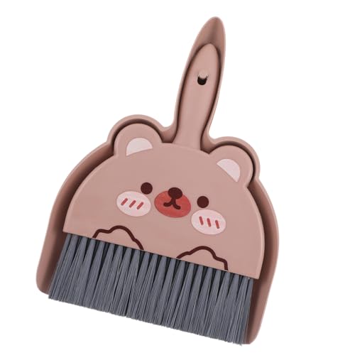 Portable Hand Broom and Dustpan Set, Cute Mini Dustpan and Brush with Bear Pattern, Small Cartoon Space Cleaning Tool for Home Office Desktop Car Camping Kitchen Tabletop (Brown) - color: Brown