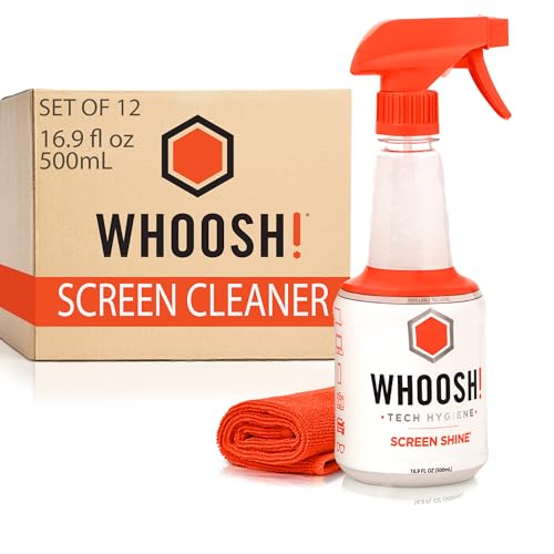 WHOOSH! Pro 16.9 fl oz Refillable TV Screen Cleaner & Microfiber Cloth - Streak-Free Cleaner for Flat Screens, OLED, LCD, Smart TV, Monitors - Non-Toxic, Odorless - Electronics Cleaning Kit, Set of 12 - size: 16.9 Fl Oz (Pack of 12)
