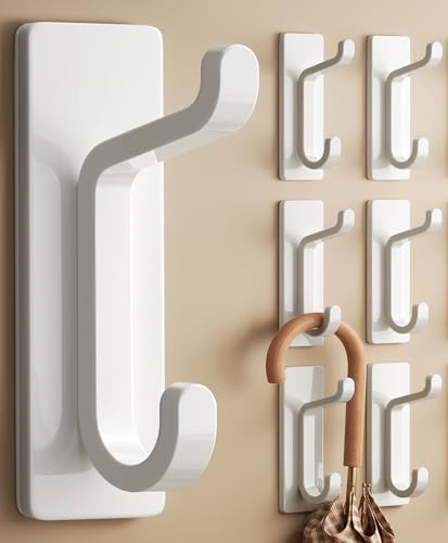 pickpiff Wall Hooks for Coat and Towel: 13LB Strong Adhesive Door Hanger Stick on, White 6 Pack - color: White, size: 6 Pack